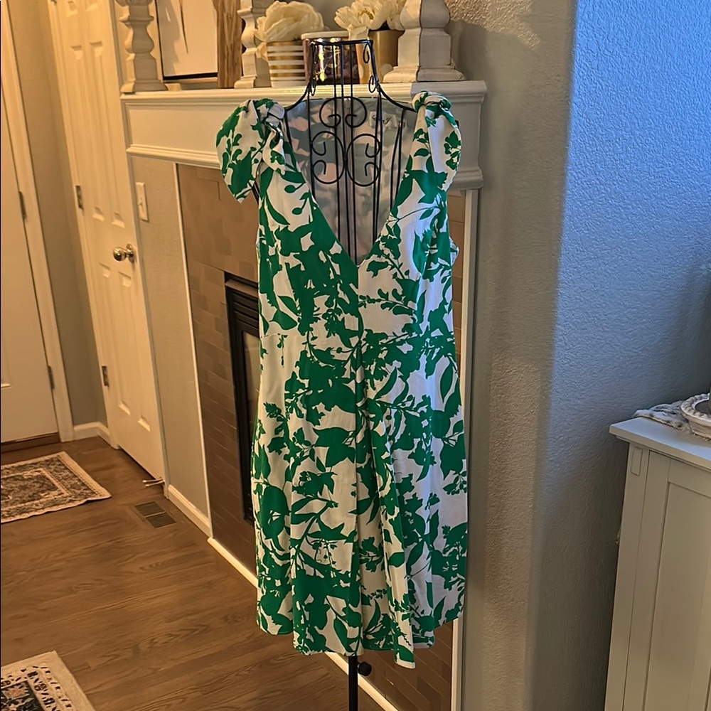Eliza J Linen Green and White Floral Dress